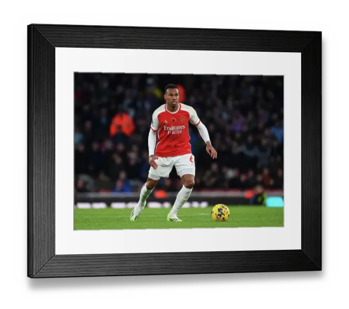 Framed Print : Arsenal's Gabriel Sprints Past Burnley: Premier League Showdown at Emirates Stadium (2023-24)