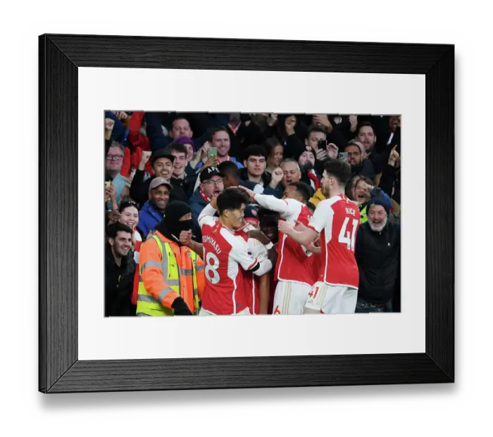 Framed Print : Saliba Scores: Arsenal Takes 2-0 Lead Against Burnley (2023-24)