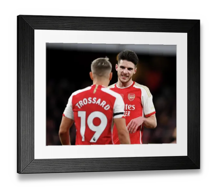 Framed Print : Arsenal FC vs Burnley FC: Interaction Between Rice and Trossard during the 2023-24 Premier League Match Framed Print : Arsenal FC vs Burnley FC: Interaction Between Rice and Trossard during the 2023-24 Premier League Match