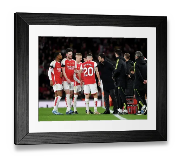 Framed Print : Arsenal Manager Mikel Arteta Rallies Team During Arsenal v Burnley Premier League Match, 2023-24