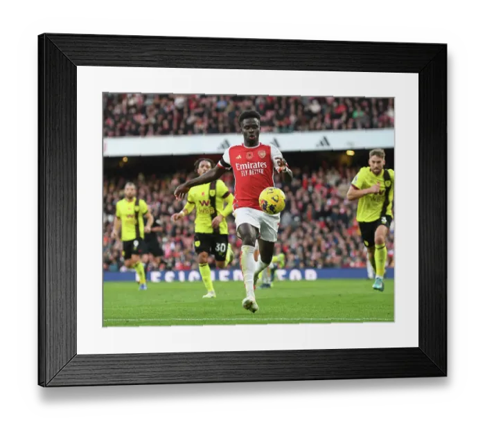 Framed Print : Arsenal's Bukayo Saka in Action: Arsenal vs. Burnley (2023-24) Framed Print : Arsenal's Bukayo Saka in Action: Arsenal vs. Burnley (2023-24)
