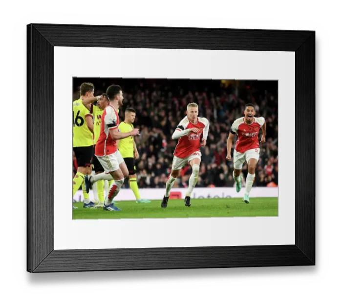 Framed Print : Zinchenko Scores Third: Arsenal Cruises Past Burnley in 2023-24 Premier League