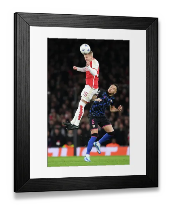 Framed Print : Arsenal vs Sevilla: A Champions League Showdown - Kiwior vs Ocampos Battle for Group B Dominance, 2023 / 24