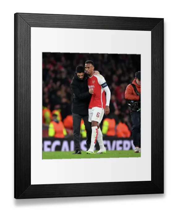 Framed Print : Arsenal FC vs Sevilla FC: Mikel Arteta Consoles Gabriel in UEFA Champions League Group B Match, 2023 / 24 Framed Print : Arsenal FC vs Sevilla FC: Mikel Arteta Consoles Gabriel in UEFA Champions League Group B Match, 2023 / 24