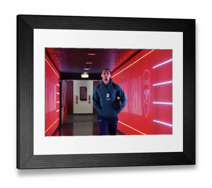 Framed Print : Arsenal FC vs Sevilla FC: Arrival of William Saliba at Emirates Stadium - UEFA Champions League 2023 / 24