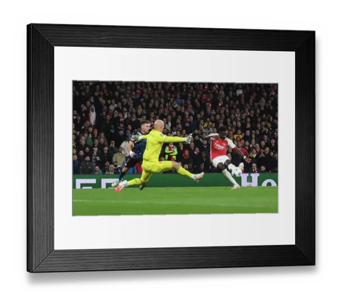 Framed Print : Bukayo Saka Scores His Second Goal: Arsenal's Victory in the 2023-24 UEFA Champions League vs. Sevilla