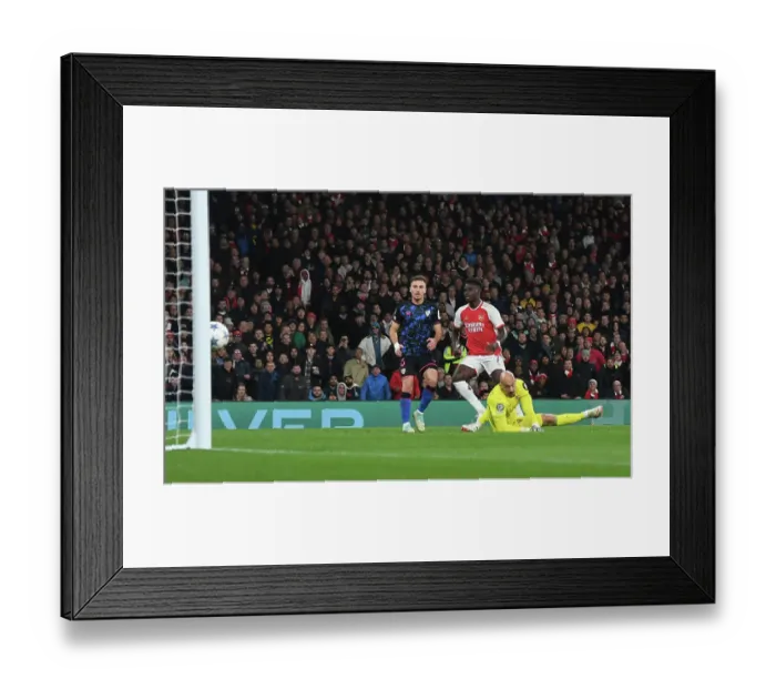 Framed Print : Arsenal's Bukayo Saka Scores Second Goal Against Sevilla in 2023-24 UEFA Champions League