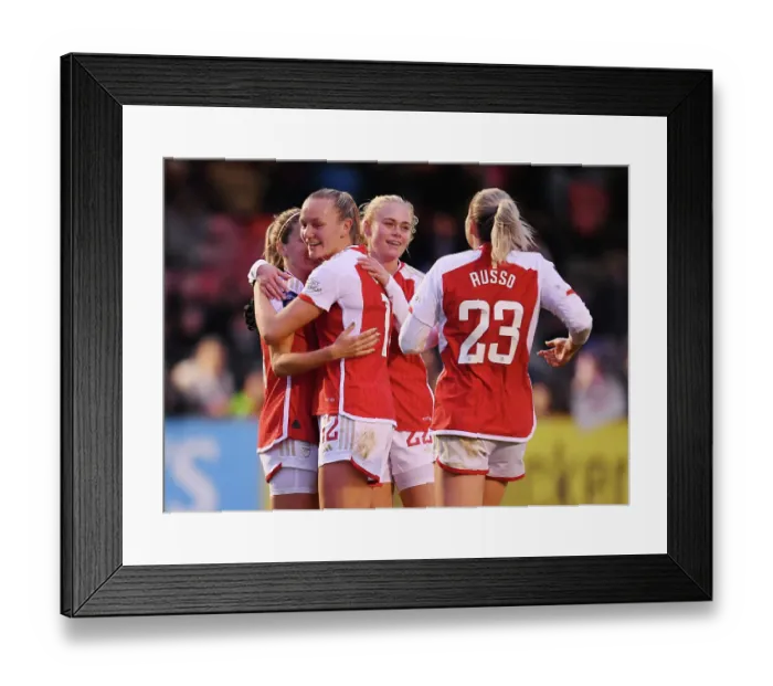 Framed Print : Arsenal Celebrate Third Goal Against Brighton & Hove Albion in Barclays Women's Super League