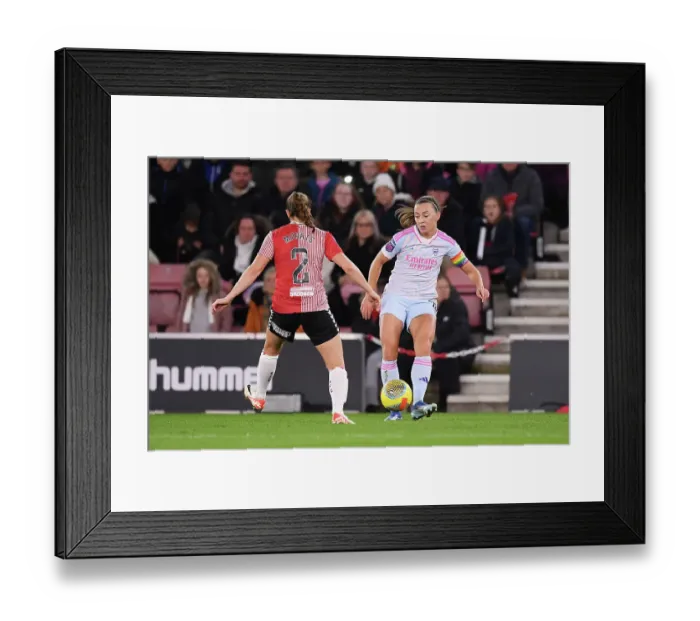 Framed Print : Conti Cup Clash: Arsenal Women vs Southampton Women at St. Mary's Stadium - Katie McCabe Fends Off Pressure