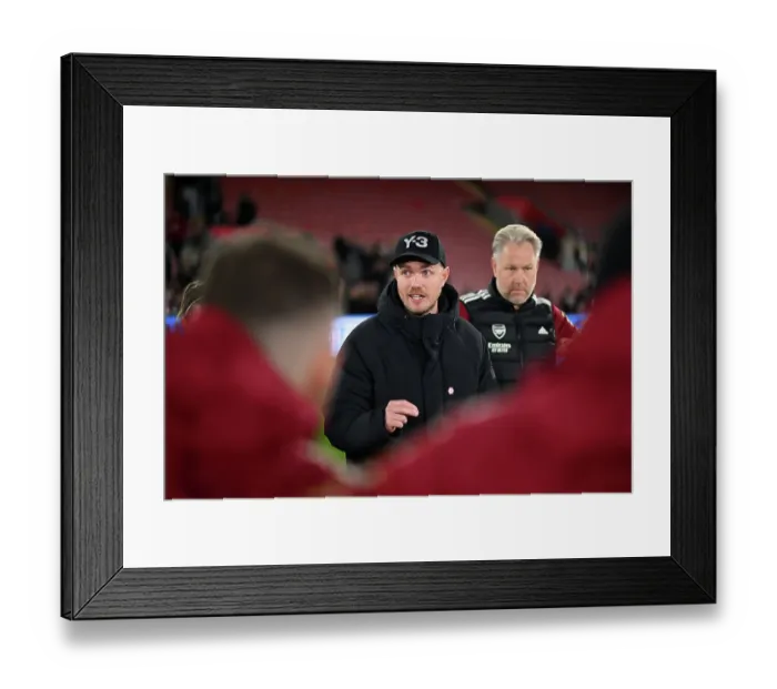 Framed Print : Arsenal Women's Manager Jonas Eidevall Addresses Team After FA WSL Cup Match Against Southampton Framed Print : Arsenal Women's Manager Jonas Eidevall Addresses Team After FA WSL Cup Match Against Southampton