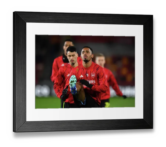 Framed Print : Gabriel Jesus Warms Up Ahead of Brentford vs Arsenal Premier League Clash (2023-24)