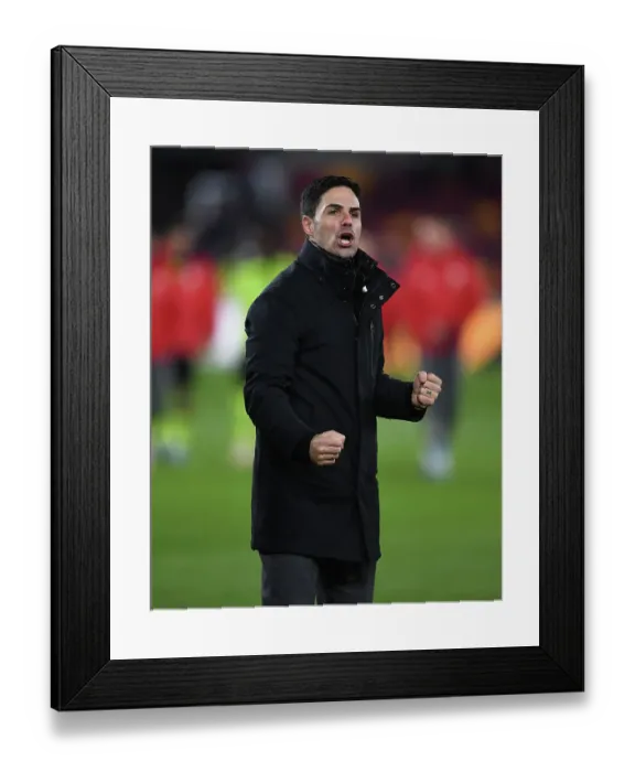 Framed Print : Mikel Arteta Rejoices: Arsenal's Triumph Over Brentford in the 2023-24 Premier League