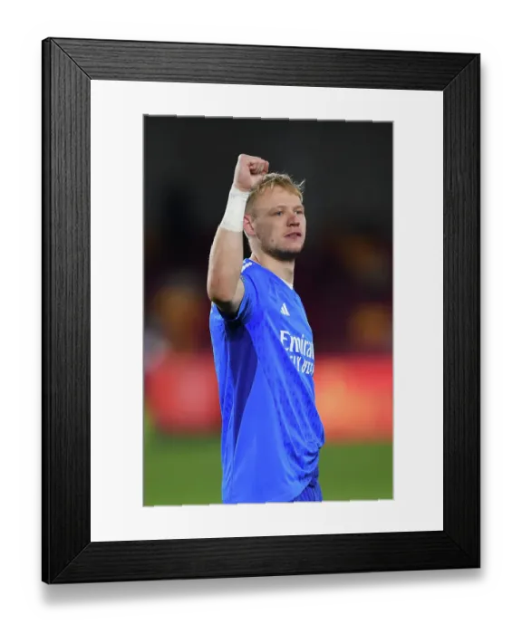 Framed Print : Arsenal's Premier League Triumph: Aaron Ramsdale's Emotional Victory Celebration vs. Brentford (2023-24)
