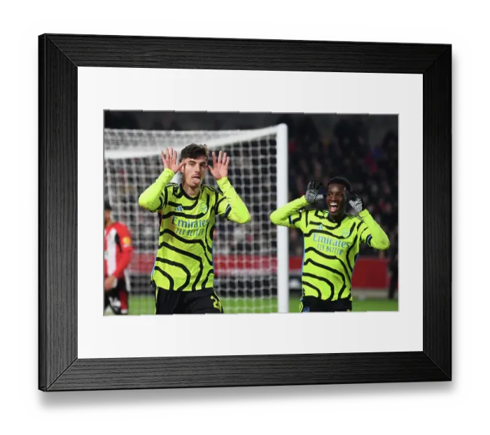 Framed Print : Havertz and Nketiah: Arsenal's Dynamic Duo Celebrate First Goals in Premier League Win Against Brentford