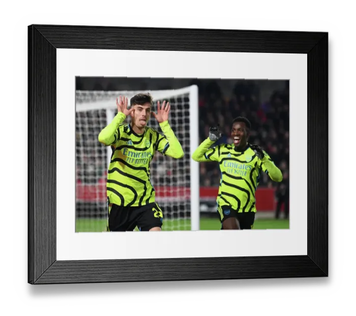 Framed Print : Arsenal's Kai Havertz and Eddie Nketiah Celebrate First Goal in Brentford Victory (2023-24)