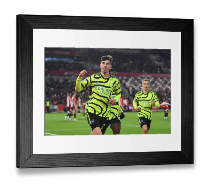 Framed Print : Havertz Scores First Arsenal Goal: Arsenal Takes Early Lead in Premier League Clash Against Brentford (2023-24)