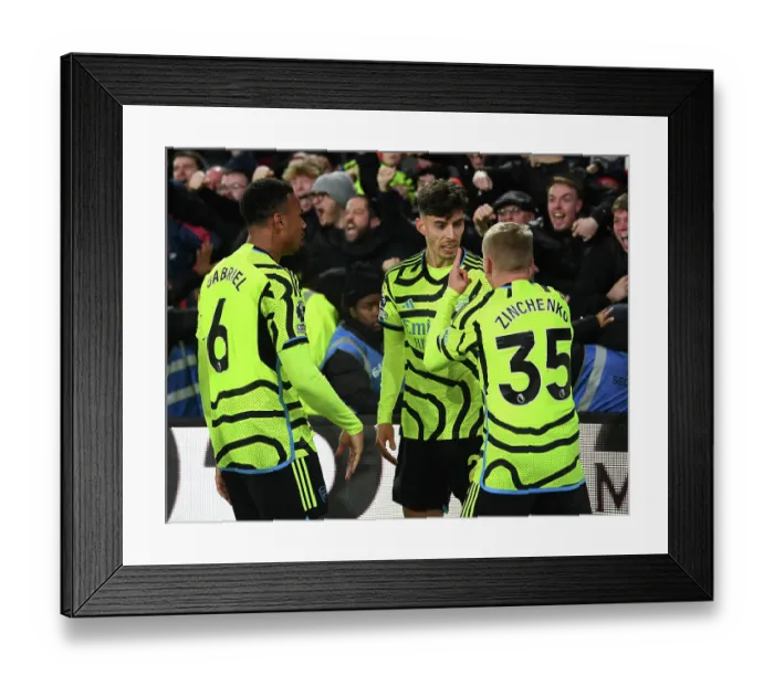 Framed Print : Havertz and Zinchenko Celebrate Arsenal's Goal: Brentford vs Arsenal, Premier League 2023-24