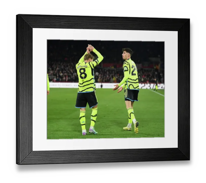 Framed Print : Havertz and Odegaard in Ecstatic Unison: Arsenal's Thrilling Goal Celebration vs Brentford, Premier League 2023-24 Framed Print : Havertz and Odegaard in Ecstatic Unison: Arsenal's Thrilling Goal Celebration vs Brentford, Premier League 2023-24