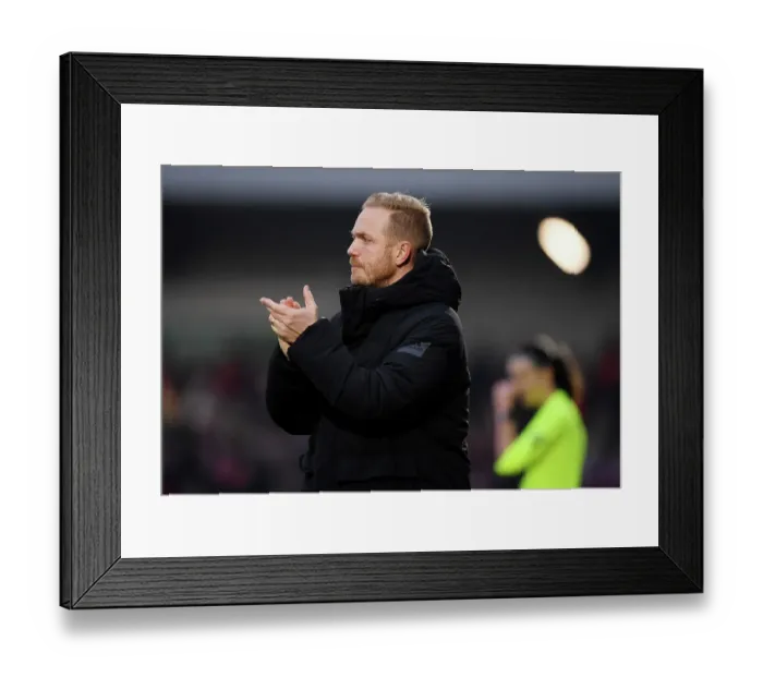 Framed Print : Arsenal FC vs. West Ham United: Jonas Eidevall Reacts in Barclays Women's Super League Match