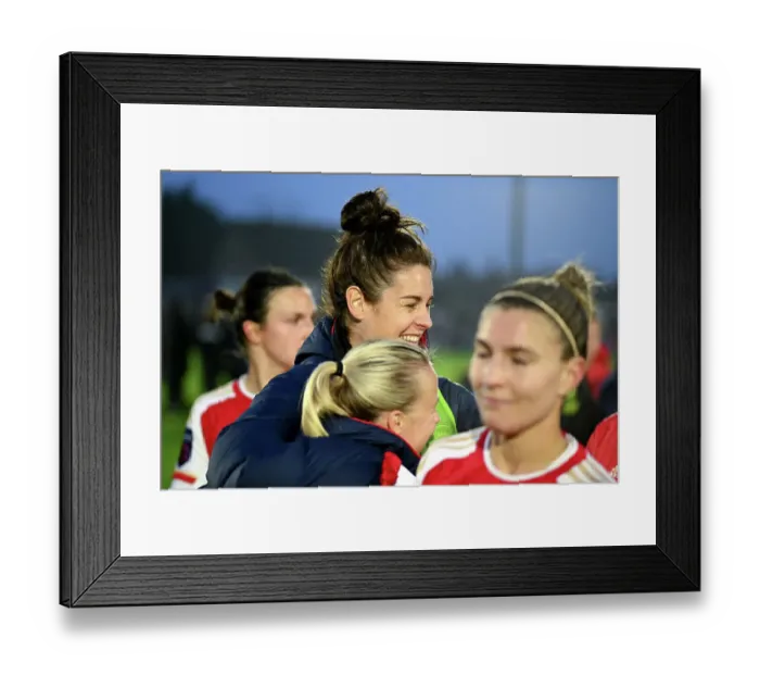 Framed Print : Arsenal Women Triumph Over West Ham United: Emotional Moment Between Jennifer Beattie and Beth Mead