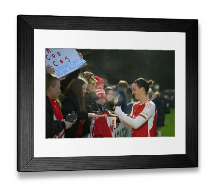 Framed Print : Arsenal's Lotte Wubben-Moy Greets Fans with Autographs After Arsenal Women's Victory Over West Ham Framed Print : Arsenal's Lotte Wubben-Moy Greets Fans with Autographs After Arsenal Women's Victory Over West Ham