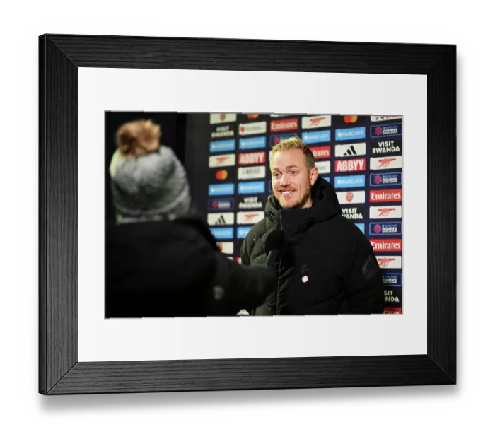 Framed Print : Arsenal Women's Boss Jonas Eidevall Celebrates Victory Over West Ham United in Post-Match Press Conference (November 2023)