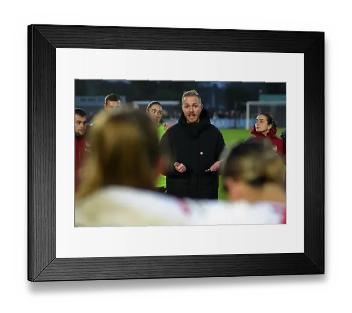 Framed Print : Arsenal Women's Team: Jonas Eidevall Rallies Players After Match Against West Ham United