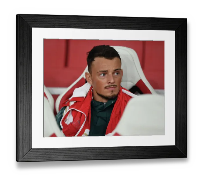 Framed Print : Arsenal's Ben White Gears Up for Arsenal FC vs. RC Lens in UEFA Champions League Group Stage, 2023 / 24 Framed Print : Arsenal's Ben White Gears Up for Arsenal FC vs. RC Lens in UEFA Champions League Group Stage, 2023 / 24
