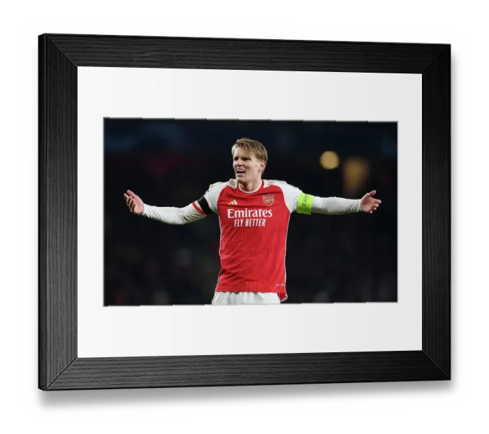 Framed Print : Arsenal FC vs RC Lens: Martin Odegaard's Emotional Reaction - UEFA Champions League 2023 / 24
