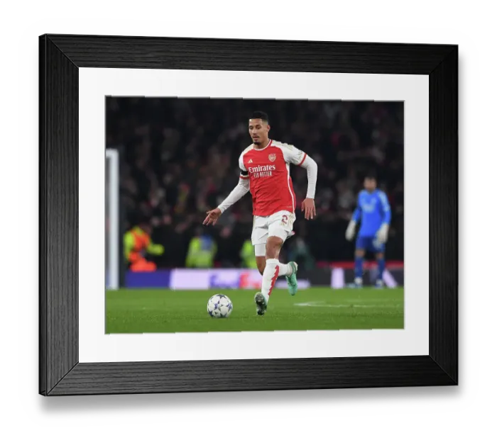 Framed Print : William Saliba Shines: Arsenal's Champions League Victory Over RC Lens (2023-24) Framed Print : William Saliba Shines: Arsenal's Champions League Victory Over RC Lens (2023-24)
