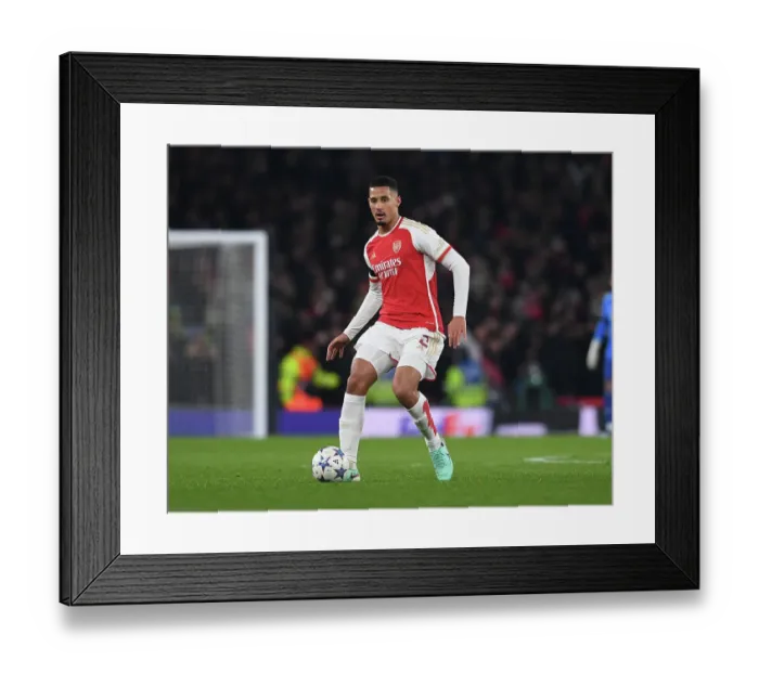 Framed Print : Arsenal's William Saliba Shines in Champions League Clash Against RC Lens (2023-24) Framed Print : Arsenal's William Saliba Shines in Champions League Clash Against RC Lens (2023-24)