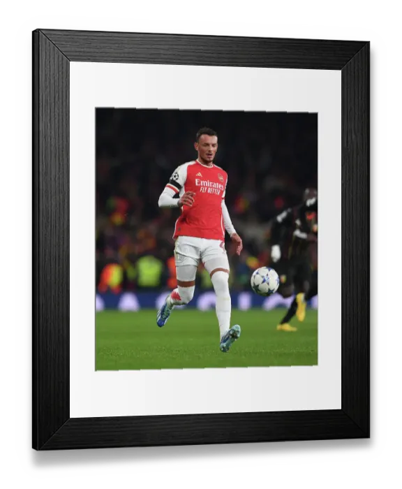 Framed Print : Arsenal's Ben White in Action: Arsenal vs. RC Lens, 2023-24 UEFA Champions League