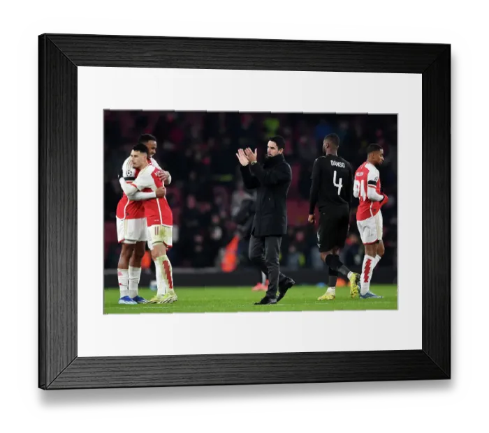 Framed Print : Arsenal's Champions League Victory: Mikel Arteta Celebrates with Fans vs RC Lens (2023-24)