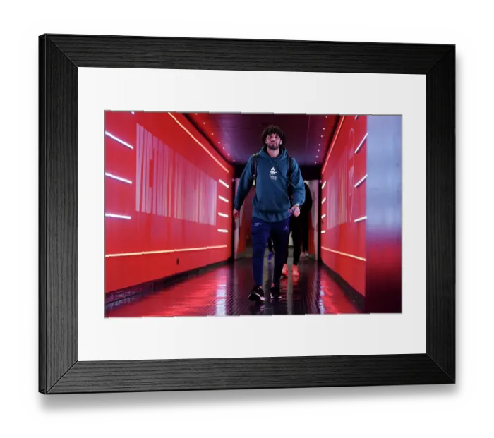 Framed Print : Arsenal's Mohamed Elneny Arrives at Emirates Stadium Ahead of Arsenal v RC Lens UCL Clash 2023 / 24