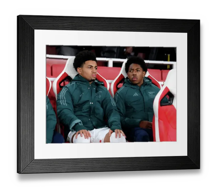Framed Print : Arsenal FC Bench: Ethan Nwaneri and Myles Lewis-Skelly vs RC Lens, UEFA Champions League 2023 / 24