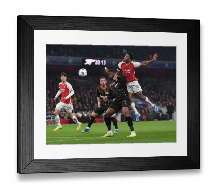 Framed Print : Arsenal vs RC Lens: Tense Moment as Gabriel Jesus Heads the Ball in UEFA Champions League Group B Match Framed Print : Arsenal vs RC Lens: Tense Moment as Gabriel Jesus Heads the Ball in UEFA Champions League Group B Match