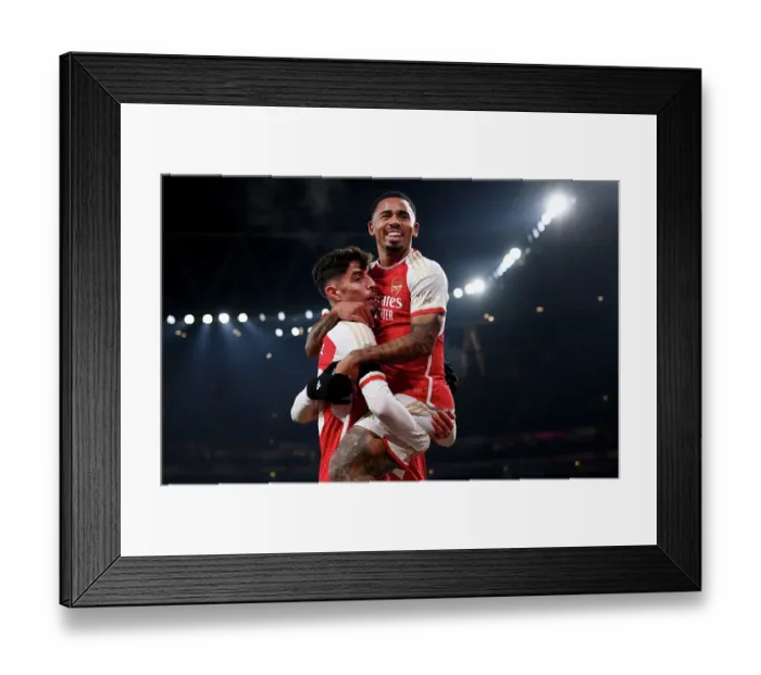 Framed Print : Dynamic Duo: Havertz and Jesus Score First Champions League Goals in Arsenal's Victory over RC Lens (2023-24)