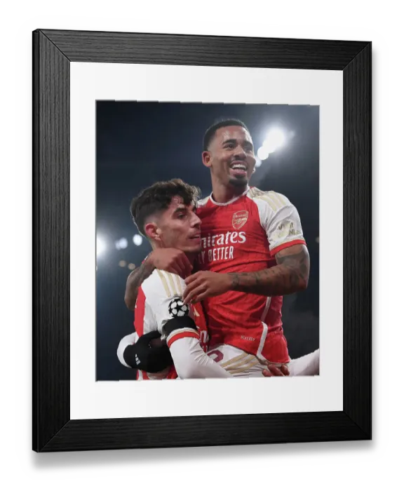 Framed Print : Arsenal's Havertz and Jesus: Dynamic Duo Score First Goals in 2023-24 Champions League Victory over RC Lens
