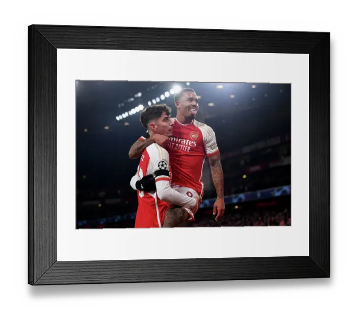 Framed Print : Arsenal's Havertz and Jesus: Dynamic Duo Deliver First Champions League Goals in Victory over RC Lens (2023-24)