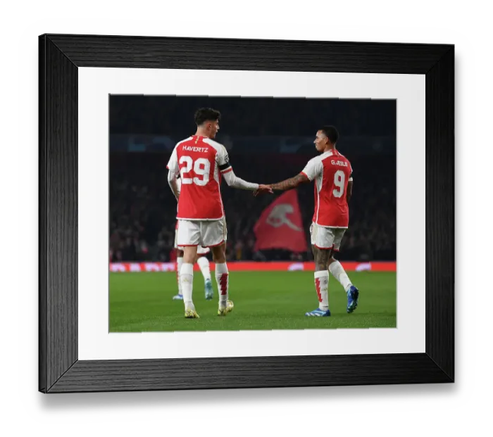 Framed Print : Dynamic Duo: Havertz and Jesus Score First Arsenal Goals in Champions League Win over RC Lens (2023-24)