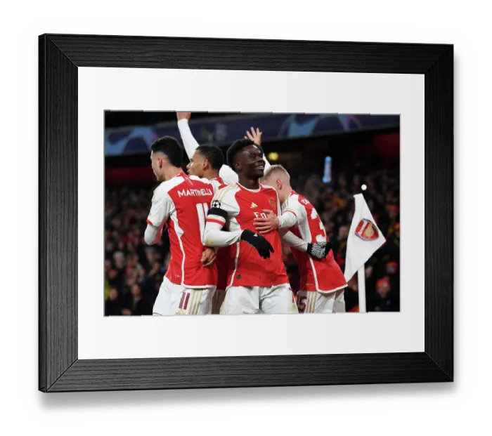 Framed Print : Arsenal Celebrate Second Goal Against RC Lens in 2023-24 UEFA Champions League Framed Print : Arsenal Celebrate Second Goal Against RC Lens in 2023-24 UEFA Champions League
