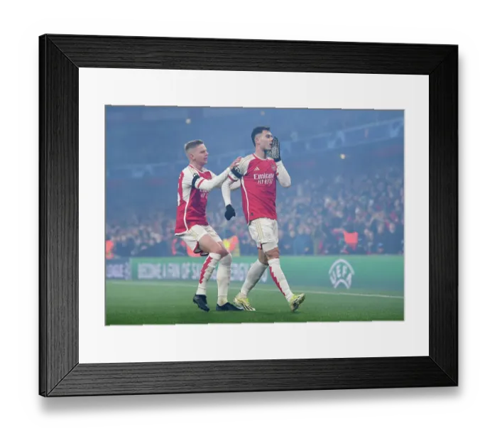 Framed Print : Martinelli's Brace: Arsenal Secures Champions League Win over RC Lens (4-1)
