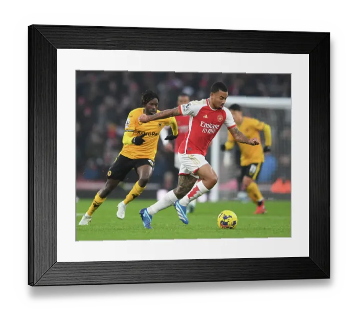 Framed Print : Gabriel Jesus in Action: Arsenal vs. Wolverhampton Wanderers, Premier League 2023-24