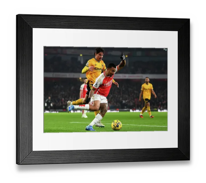 Framed Print : Gabriel Jesus vs. Hugo Bueno: A Tense Showdown in Arsenal vs. Wolverhampton Wanderers Premier League Match (2023-24)