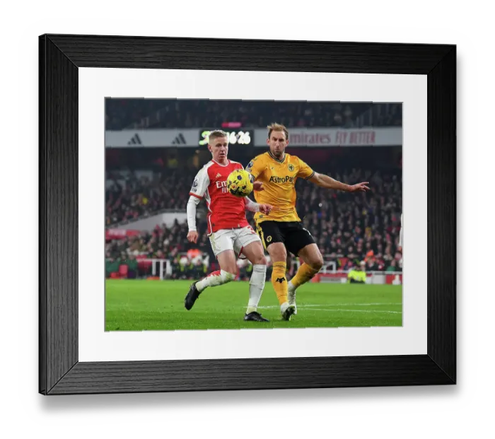 Framed Print : Battle for Possession: Arsenal vs. Wolverhampton Wanderers, Premier League 2023-24