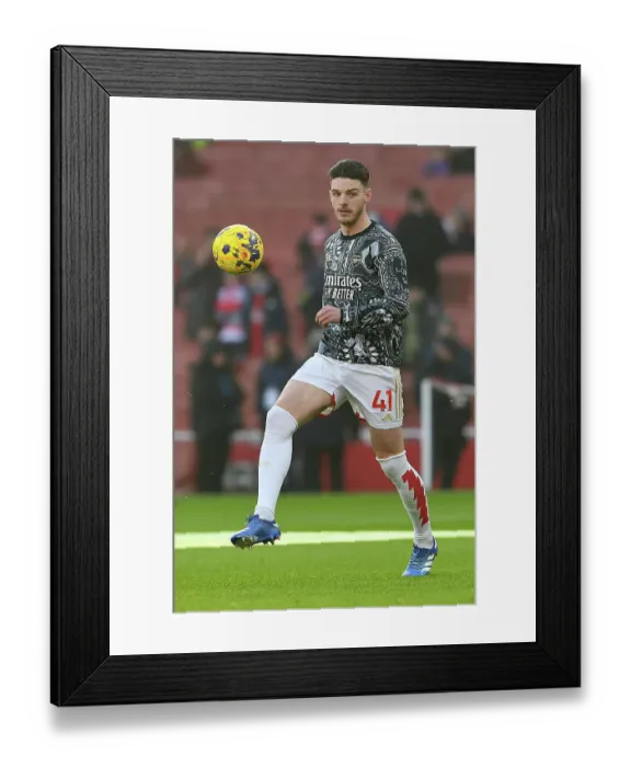 Framed Print : Arsenal's Declan Rice Prepares: Arsenal FC vs. Wolverhampton Wanderers, 2023-24 Premier League Clash at Emirates Stadium