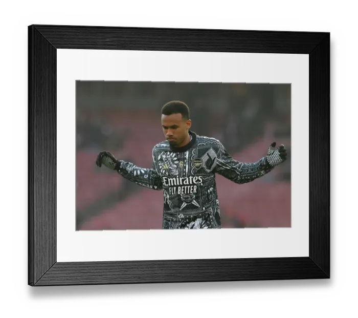 Framed Print : Arsenal's Gabriel Warms Up Ahead of Arsenal v Wolverhampton Wanderers (2023-24)