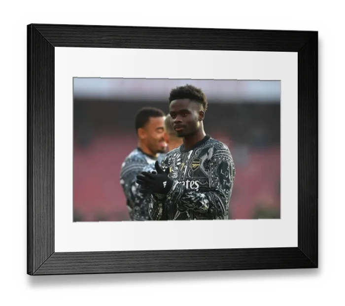 Framed Print : Arsenal's Bukayo Saka Warming Up: Arsenal FC vs. Wolverhampton Wanderers, Premier League 2023-24