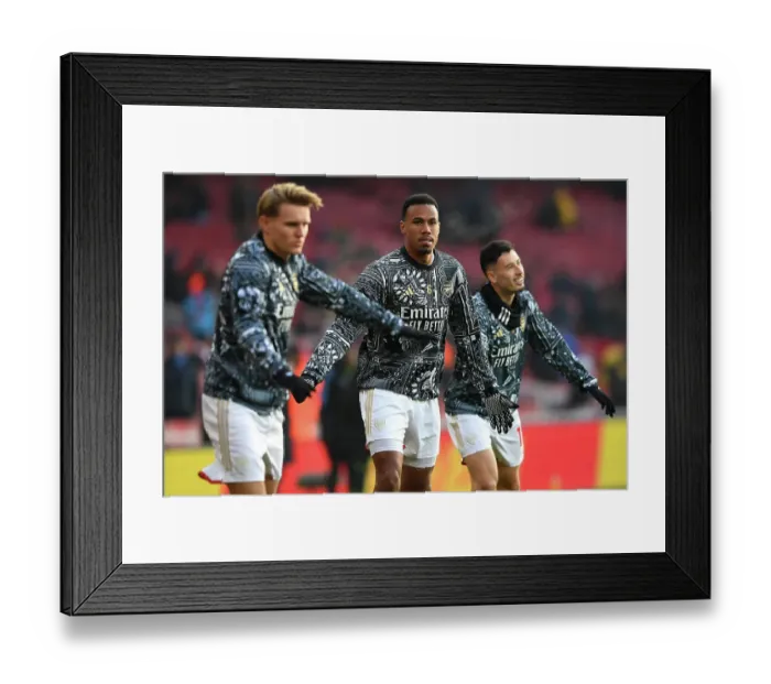Framed Print : Arsenal's Gabriel Warming Up Ahead of Arsenal v Wolverhampton Wanderers, Premier League 2023-24