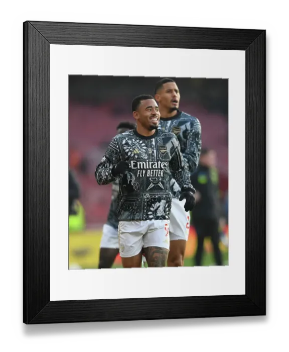 Framed Print : Gabriel Jesus: Arsenal Forward's Intense Warm-Up Ahead of Arsenal vs. Wolverhampton Wanderers, 2023-24 Premier League